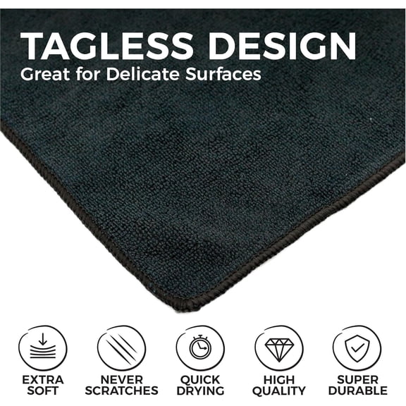 ASIASN-- All-Purpose Microfiber Terry Cleaning Towels - Commercial Grade, Highly Absorbent, Lint-Free, Streak-Free, Kitchens, Bathrooms, Offices, 300gsm, 12in x 12in, Midnight (12-Pack)