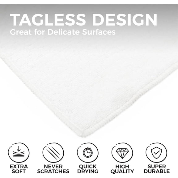 ASIASN-- All-Purpose Microfiber Terry Cleaning Towels - Commercial Grade, Highly Absorbent, Lint-Free, Streak-Free, Kitchens, Bathrooms, Offices, 300gsm, 14in x 14in, White (12-Pack)