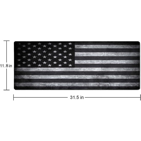 ASIASN-American Flag Desk Mat Pad Black and Grey Large Mouse Pad XL Desk Pad Gaming Mousepad Extended Keyboard Mat 31.5 x 11.8 in Laptop Computer Keyboard Pad Mouse Mat for Office Desk Decor