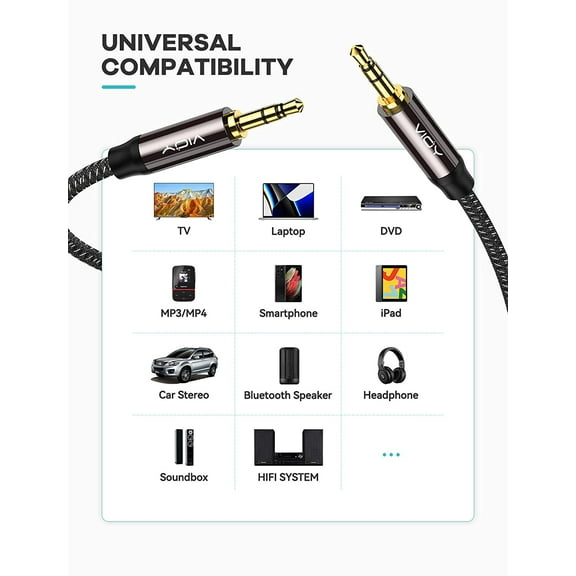 ASIASN-Aux Cable (50 ft), [Copper Shell, Hi-Fi Sound] 3.5 mm Male to Male Braided Auxiliary Cord Compatible with Headphone, Smartphone, Home/Car Stereo, Speaker, Echo & More