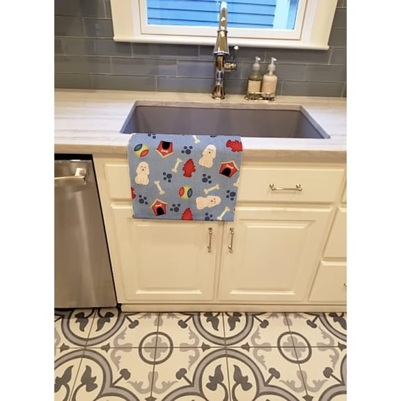 ASIASN-BB2683KTWL Dog House Collection Poodle White Kitchen Towel Dish Cloths Guest Hand Towel Decorative Bathroom Towel for Face,Tea, Dishcloth, Kitchen and Bath