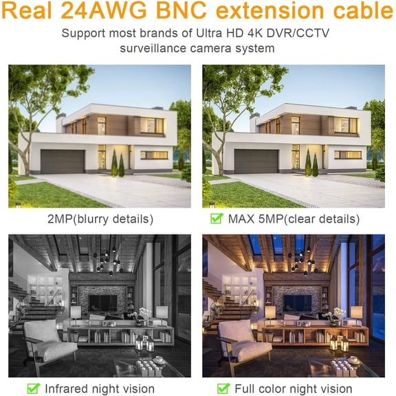 ASIASN-BNC Cable,150ft All-in-One Siamese BNC Video and Power Security Camera Wire, CCTV Cable with 2 Female Connectors for All Max 5MP HD CCTV DVR Surveillance System (White)