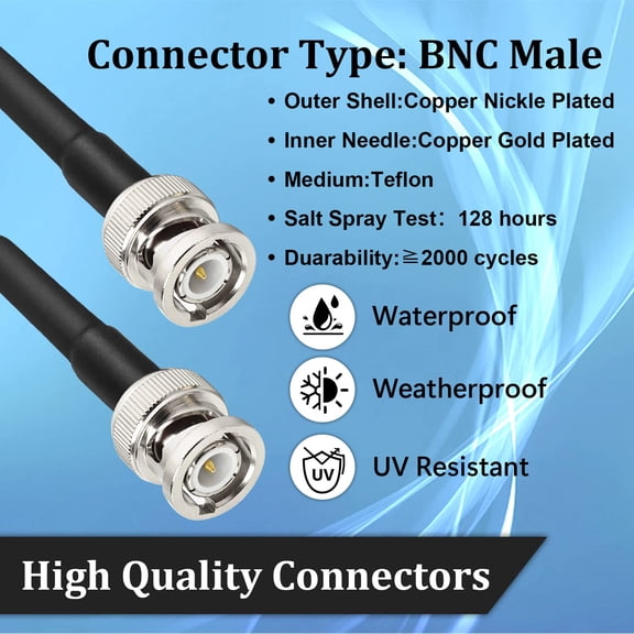 ASIASN-BNC Cable 1ft,2 Pack Low Loss KMR240 BNC Male to Male Coax Cable 50 Ohm for for Ham Radio, Network Analyzer, Modem, Oscilloscope, Signal Generator, Attenuator