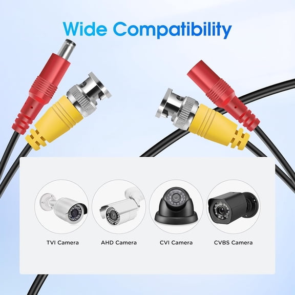ASIASN-BNC Cable 4 Pack 25 Feet Security Camera Cable,CCTV Video Power Cable Wire for Surveillance Camera DVR Systems with 8pcs Connectors and 100pcs Cable Clips-Black
