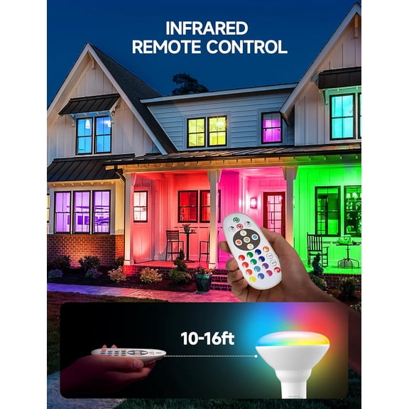 ASIASN-BR30 Color Changing Light Bulb, LED Flood Lights 12W Dimmable, 100W Equivalent, RGB+2700K+4000K+6500K, Remote Control, 1050LM, E26 Multi-Color Can Light Bulbs for Ceiling, 2 Pack
