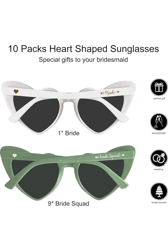 -Bachelorette Sunglasses Heart Sunglasses 10 Packs Bride Squad Sunglasses for Bachelorette Party Favors