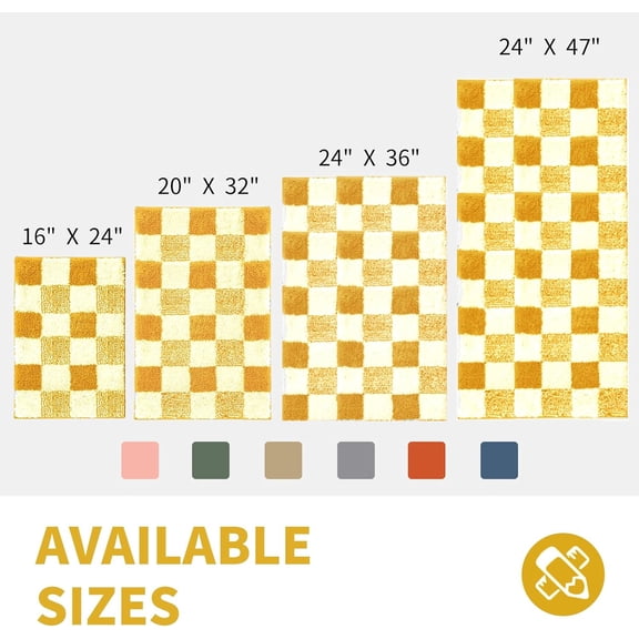 ASIASN-Bath mats for Bathroom Non Slip, Fluffy Absorbent Microfiber Bath mat Washable, Aesthetic Bathroom Rugs, Cute Harvest Gold Checkered Bath mat, Harvest Gold, 32" x 20"