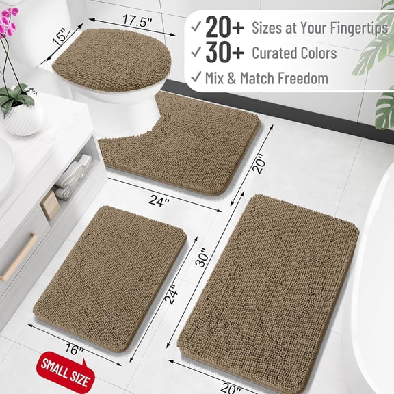 ASIASN-Bathroom Rugs 24x16, Extra Soft Absorbent Chenille Bath Rugs, Rubber Backing Quick Dry, Machine Washable Bath Mats for Bathroom Floor, Tub and Shower, Home Decor Accessories, Tan