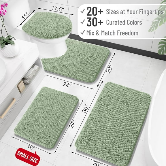 ASIASN-Bathroom Rugs 24x16, Extra Soft Absorbent Chenille Bath Rugs, Rubber Backing Quick Dry, Machine Washable Bath Mats for Bathroom Floor, Tub and Shower, Home Decor Accessories, Sage Green
