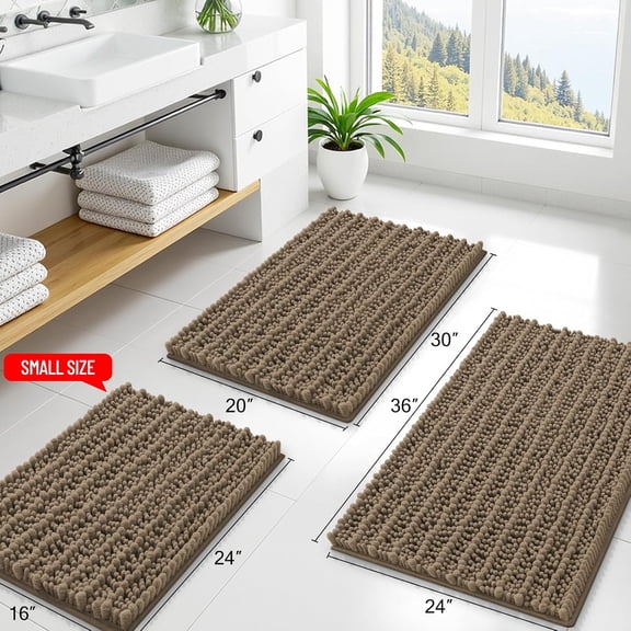 ASIASN-Bathroom Rugs Mat 24x16, Extra Soft Absorbent Chenille Bath Rugs, Non Slip Rubber Backing Machine Washable Quick Dry Bath Mats for Bathroom Floor, Tub, Shower, Home Decor Accessories, Camel