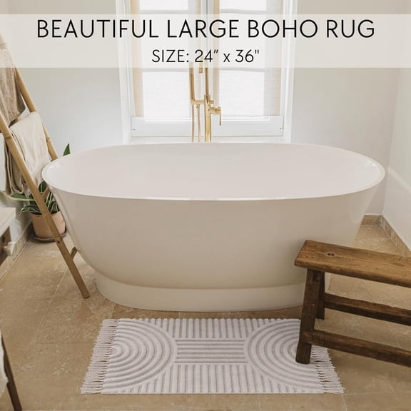 ASIASN-Beautiful Boho Rug with Tassels for Your Bathroom - Soft 2 x 3 ft. Cotton Rug Fits Perfectly Into Your Bath - Washable, Non-Slip Mat Ideal to Enhance Any Modern Home Decor, 24 x 36 inch