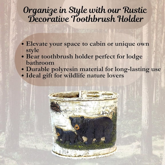 ASIASN-Black Bear Toothbrush Holder - Rustic Cabin Bathroom Accessories and Decor - Bear-Themed Toothbrush Holder for Wildlife Lovers, Cabin Owners, and Nature Enthusiasts