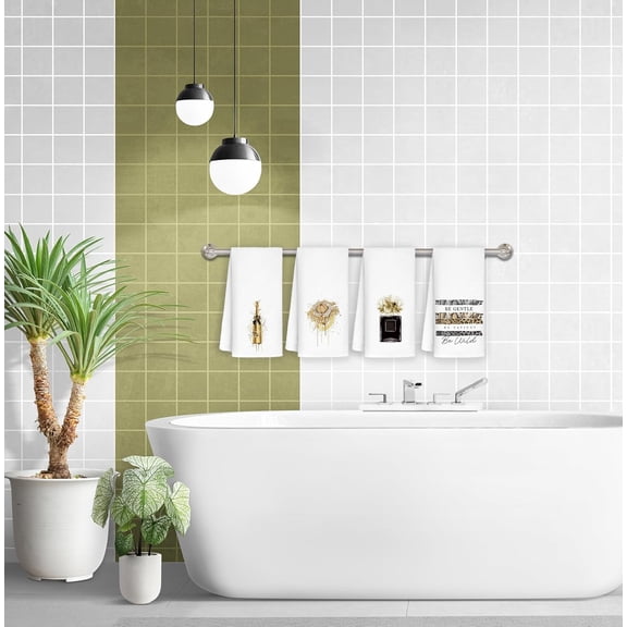 ASIASN-Black and Gold Bathroom Hand Towels Set of 4, Girly Preppy Gold Hand Towels for Girls Bathroom Dorm Apartment Decor, Trendy Aesthetic Kitchen Dish Tea Towels Gifts for Women, 16x24 Inch