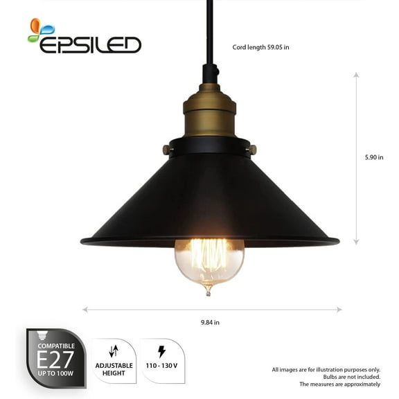ASIASN-Black Industrial Pendant Light, 9.84" Vintage Hanging Light Fixture, E27 Ceiling Lamp for Kitchen Island, Dining Room, Farmhouse, Rustic Loft, Bar, Caf