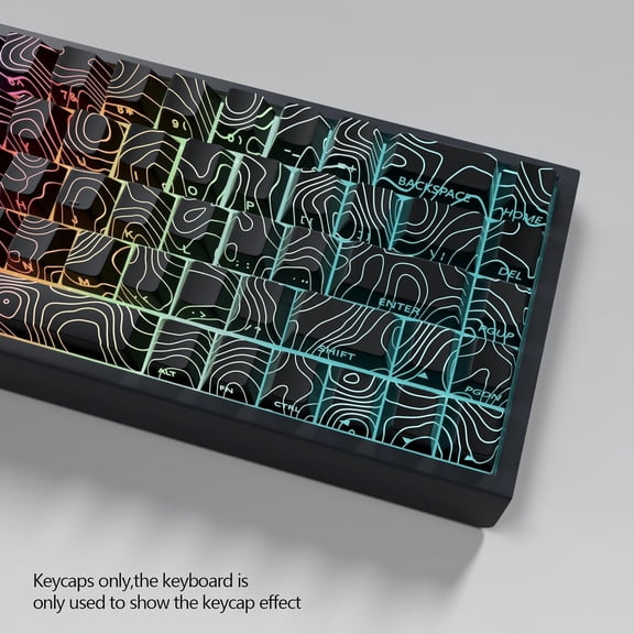 ASIASN-Black Keycaps - Topographic Pattern Shine Through Keycap Set,74 Keys Side Printed Translucent Keycap Suitable for Cherry MX Switch Mechanical Keyboard 60/61/65/67/68 Layout (Key Caps Only)