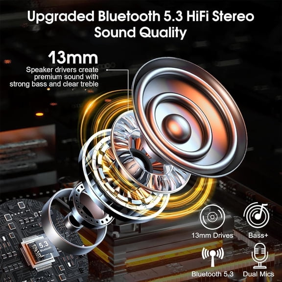 ASIASN-Bluetooth Headset V5.3, Wireless Earpiece with Dual ENC Noise Canceling Mic, 120H Hand-Free Talk Single-Ear Bluetooth Earpiece with LED Display, IP7 Waterproof Headphones for Office/Trucker/Bu