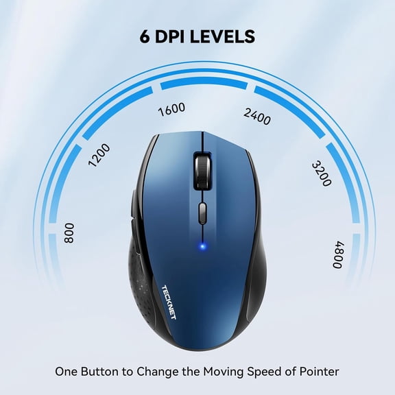 ASIASN-Bluetooth Mouse, 4800 DPI Wireless Mouse, 2-Year Battery 6 Adjustable DPI, 6 Buttons Compatible with Laptop/Windows/Computer - Blue