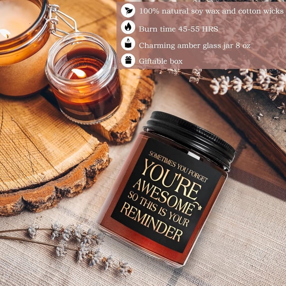 ASIASN-Briojoy Inspirational Gift Candles for Women Men - Birthday, Appreciation, Thank You, Relaxing Gift for Her Friend Coworker Sister Son - You're Awesome Natural Soy Mahogany Teakwood Candle for