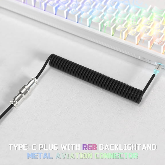 ASIASN-C01 Ultra Custom Coiled USB C to A Cable for Mechanical Keyboard,RGB Light Plug,Double-Sleeved Gaming Cable with Detachable Metal Aviator,for Popular Gaming Consoles Keyboard Mouse-Black
