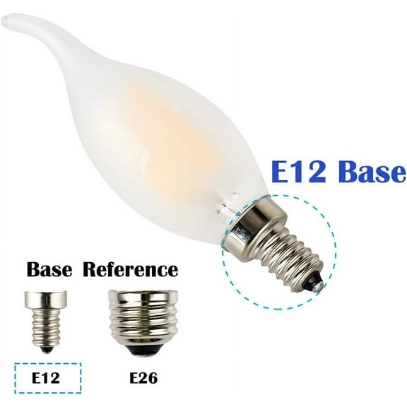 ASIASN-C35 6 Watts Dimmable LED Filament Bulb, E12 Small Base Candelabra Lamp, 2700K Warm White Light, Frosted Glass Shell, Flame Tip, 3 Pack