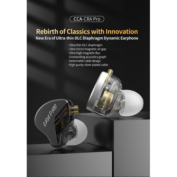 ASIASN-CCA CRA PRO in Ear Monitors, IEMs for Gaming, Ultra-Thin DLC Diaphragm Dynamic Driver Wired Gaming Earbuds, Deep Bass Clear Sound Ear buds IEM Headphones, in Ears for Singers Musicians(Black,w