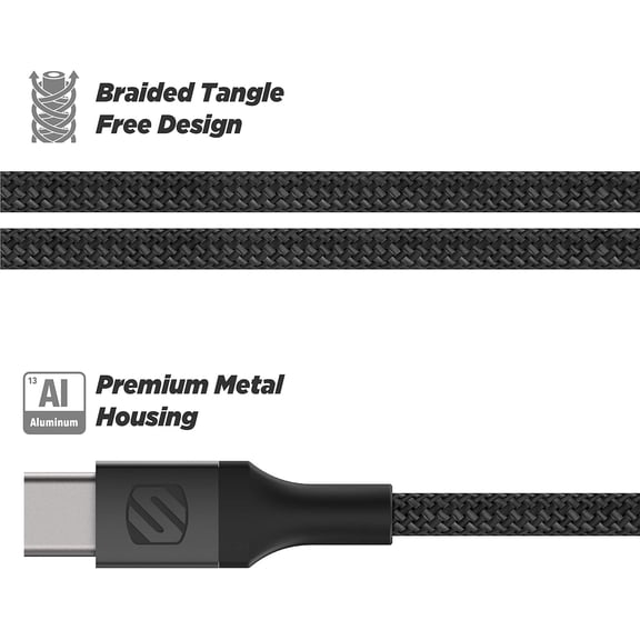 ASIASN-CCB4SG-SP Strikeline Premium USB-C to USB-C Sync Braided Charging Cable, 4 feet, Space Gray