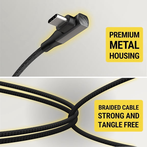 ASIASN-CCBRA4-SP Strikeline RA Premium USB-C to Right-Angle USB-C Charge & Sync Braided Cable 4-ft. Black/Space Gray