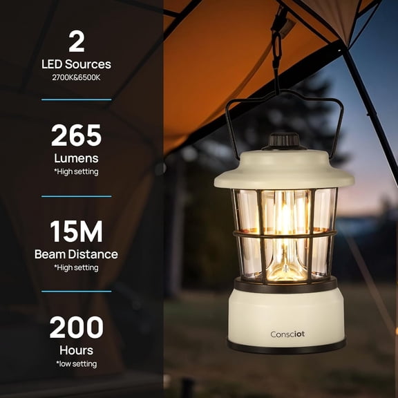 ASIASN-CL1 Mini Dual Light Sources LED Lantern, Retro Style Battery Powered Lamp, Dimmable Warm White and Daylight Modes, Up to 200H Run Time, Portable Atmosphere Lights for Indoor & Outdoor Use