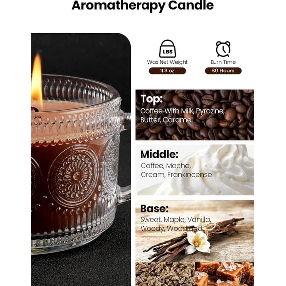 ASIASN-Caramel Coffee Candle for Home Scented, 11.3oz Natural Soy Wax Aromatherapy Candle, Up to 60 Hours Burning, Coffee Lover Gifts for Men Women,2 Wicks