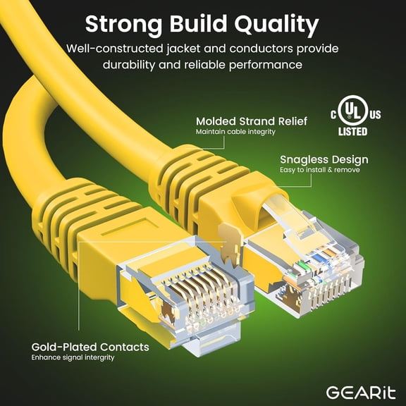 ASIASN-Cat 6 Ethernet Cable (1-Pack 100 Feet) Cat6 Network Patch, 10Gbps, RJ45, Snagless Cord, Gold-Plated Connectors, Internet for PC, TV, Tablet, Router, Printer, Servers, IT Data Center - Yellow