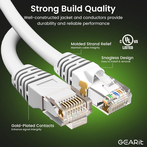 ASIASN-Cat 6 Ethernet Cable (5-Pack 10 Feet) Cat6 Network Patch, 10Gbps, RJ45, Snagless Cord, Gold-Plated Connectors, Internet for PC, TV, Tablet, Router, Printer, Servers, IT Data Center - White