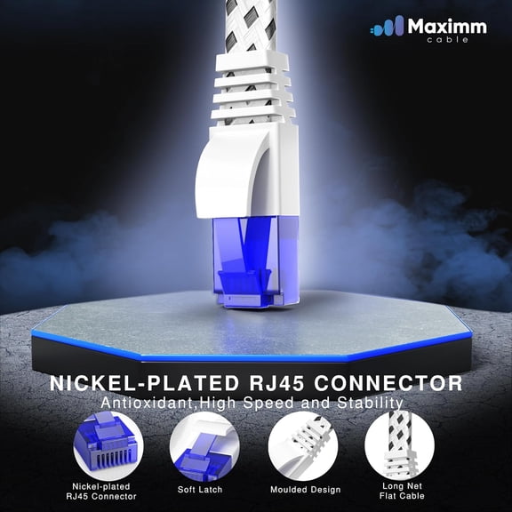 ASIASN-Cat 6 Ethernet Cable, 6 ft, 5 Pack Easy-Hide Flat Super-Durable Black and White Braided Network LAN Internet CableCord