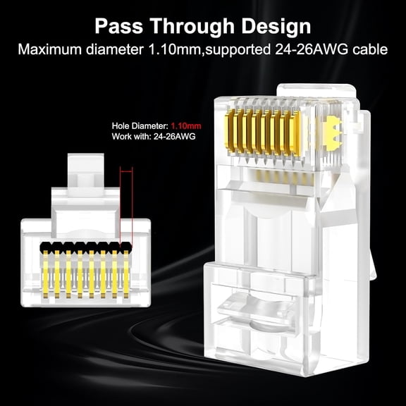 ASIASN-Cat 6 Pass Through RJ45 Connectors, Supports 24 to 26 AWG RJ45 Crimp Ends UTP Network Plug (50 * Cat6 Plug + 50 * Strain Relief Boots)