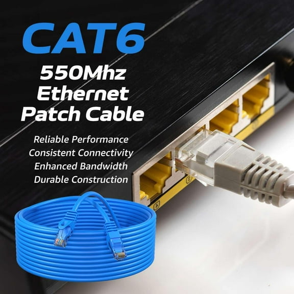 ASIASN-Cat6 100FT Network Ethernet Patch Cable, 550Mhz Internet Wire, Backwards Compatible with Cat5, for PC, Modem, Router, Consoles for Home and Office, Blue