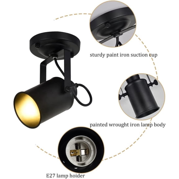 ASIASN-Ceiling Spotlight LED Black Modern Industrial Ceiling Light/Wall Lamp Adjustable Angle Indoor Decor Chandelier for Living Room Bedroom Shop Illumination COB Bulb 5W Warm Light