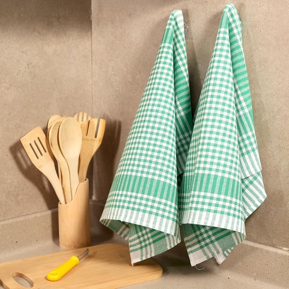 ASIASN-Checkered Kitchen Towels - Reusable Dish Cloths (24" x 16") Flour Sack & Cute Perfect as Tea Towels for Kitchen, Dish Towels for Washing Dishes - (6 Pack) (Green)