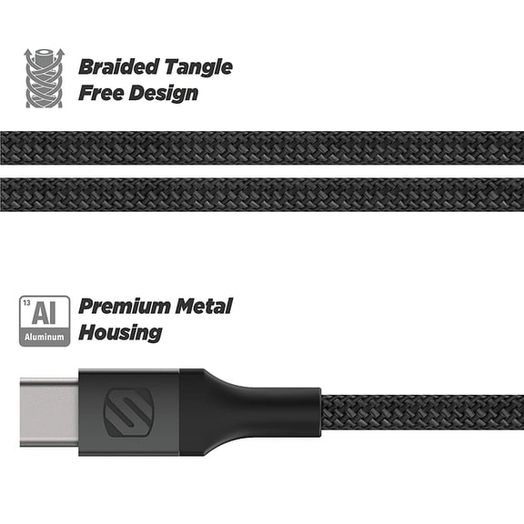 ASIASN-Ci4B4SG-SP MFi Certified Strikeline Sync Braided Charging Cable for Lightning and USB-C Devices, 4 Feet, Space Gray