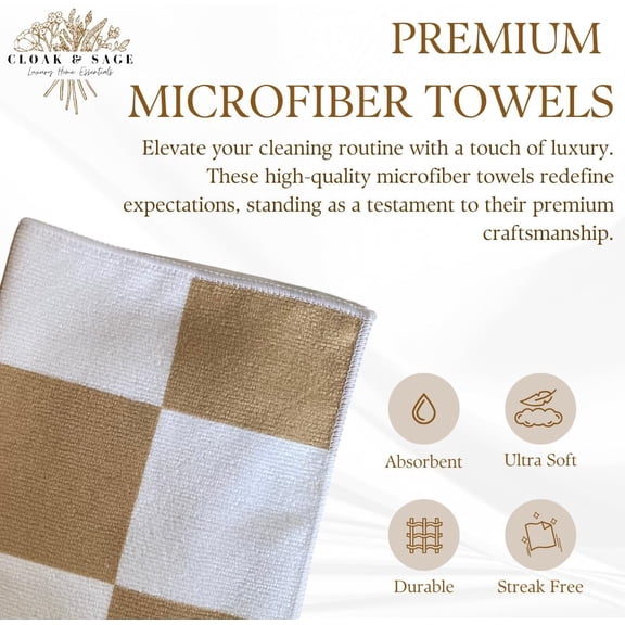 ASIASN-Cloak & SAGE 13" x 13" Luxury Microfiber Cleaning Cloths | Latte  4 Pack | Premium Checkered All-Purpose Microfiber Towels for Cleaning Glass, Kitchens, Bathrooms, Automotive, & Supplies (4,