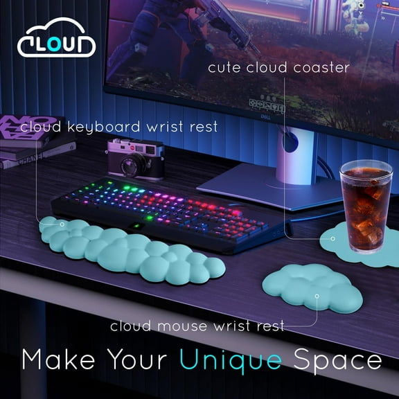 ASIASN-Cloud Wrist Rest for Computer Keyboard and Mouse - Ergonomic Memory Foam With Non-Slip Base - Extended Arm Support for Typing Pain Relief, Office, Gaming