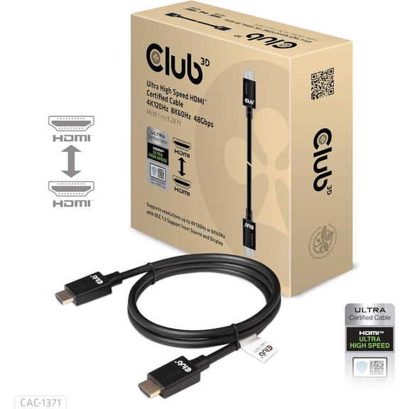 ASIASN-Club3D CAC-1371 Ultra High Speed HDMI 2.1 Certified 4K 120Hz 8K 60Hz M/M Cable 1m - 3.28ft