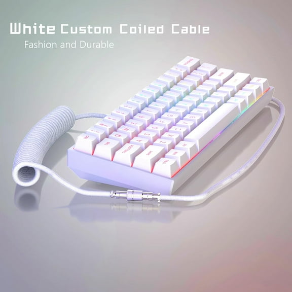 ASIASN-Coiled Keyboard Cable - Detachable Aviator Coiled Cable for Mechanical Gaming Keyboard, Type C to USB A Mix 5.9in for Gaming Key Board and Cellphone, White