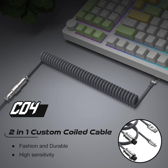 ASIASN-Coiled Keyboard Cable for Gaming Custom Keyboard,Double-Sleeved Coiled USB C Cable with Detachable Metal Aviator,USB A To Type C&Type C To Type C for Mechanical Keybaord,Printer,Phone,Ipad,Xbo