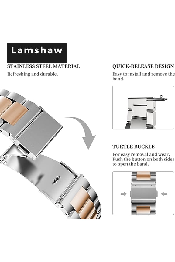 -Compatible with Cubitt Viva Pro Smart Watch Band, Quick Release Stainless Steel Metal Replacement Strap Bracelet Compatible for Cubitt Viva Pro, Viva, Aura Pro 2, 1 / Aura 2, 1 / Terra Smart