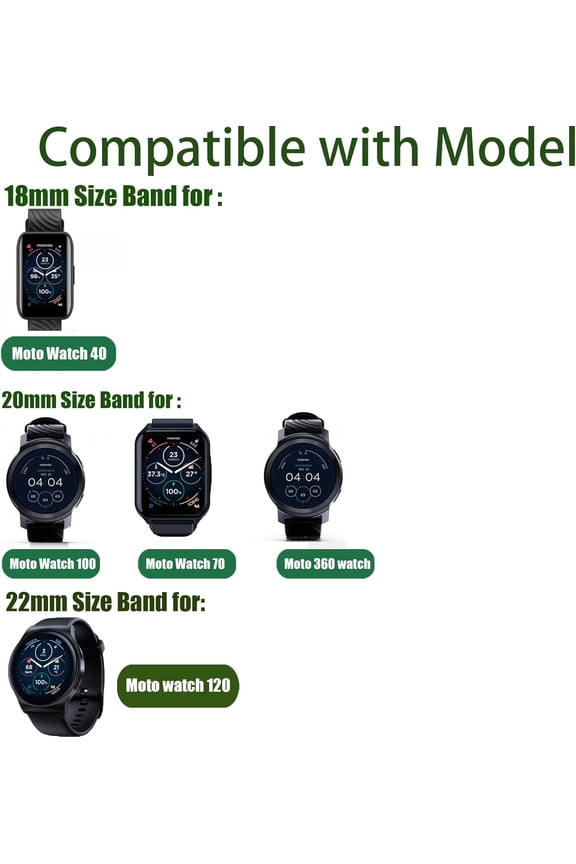 -Compatible for Moto Watch 120 Band, 18mm, 20mm, 22mm Quick Release Stainless Steel Metal Replacement Straps Compatible with Moto 40, 70, 100, 120, 360 3rd Gen 2020 Smartwatch