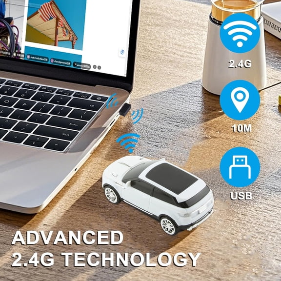 ASIASN-Cool SUV Car Shaped Wireless Mouse 1600 DPI Optical Cordless Mice with USB Receiver for Office School Travel for PC Computer Laptop Gift (White-1 Pack)