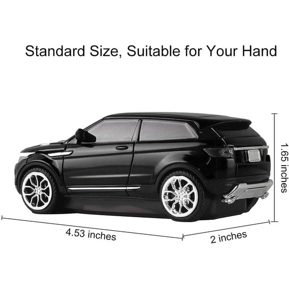 ASIASN-Cool Sports Car Shaped Wireless Optical Mouse 1600 DPI Cordless Office School Mice with USB Receiver for PC Computer Laptop Gift (Black-1 Pack)