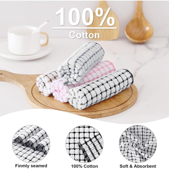 ASIASN-Cotton 6 Pack Terry Kitchen Towels, 16 x 25 Inches Super Soft and Absorbent Dish Towels, Quick Drying Hand Towels for Kitchen Drying, Black
