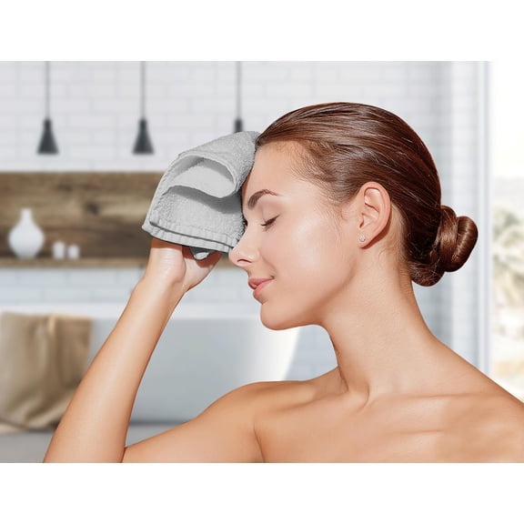 ASIASN-Cotton Washcloths  (Pack of 24) Size 12x12 Inches, 100% Ring Spun Cotton, Soft & Absorbent Face Towels, Gym Towels, Hotel and Spa Quality, Reusable Fingertip Towels (Silver)