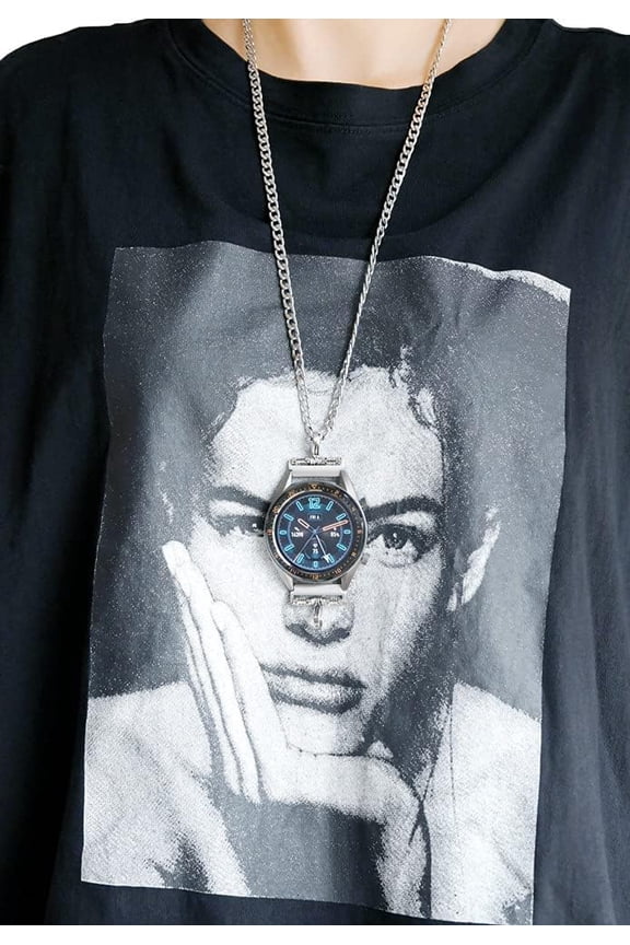 -Curb Stainless Steel Chain Necklace Pendant for All 22mm Watch, Compatible with Samsung Galaxy Watch 3 45mm/46mm/Gear S3 Frontier/Classic/Huawei Watch GT2 Pro/GT 2e/GT 46mm/GT2 46mm/Ticwatch P