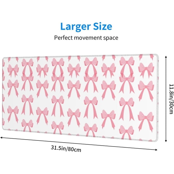 ASIASN-Cute Pink Bow Mouse Pad, Large Mousepad, Desk Mat for Office Home School, Non-Slip, Mouse Pads Accessories Gifts for Laptop Computer Keyboard Decor 11.8x31.5in